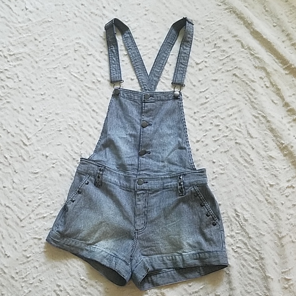 Striped Short Overalls